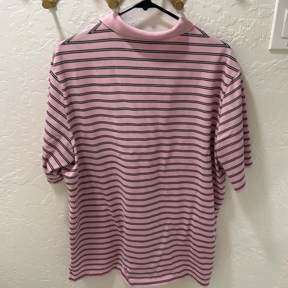 Polo by Ralph Lauren Men’s Pink and Blue Striped Polo Shirt - Large